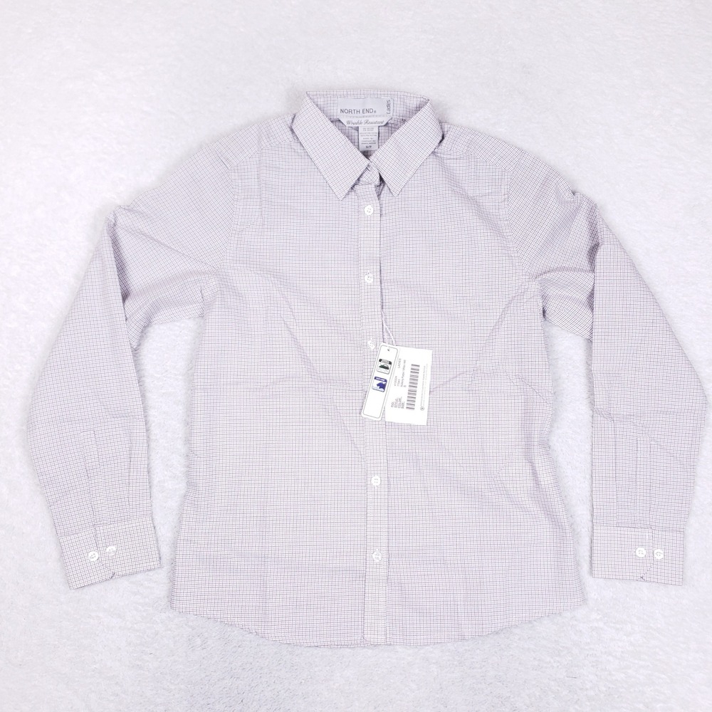 North End Women Button Up Shirt S Purple Grid‎ Wrinkle Resistant Workwear